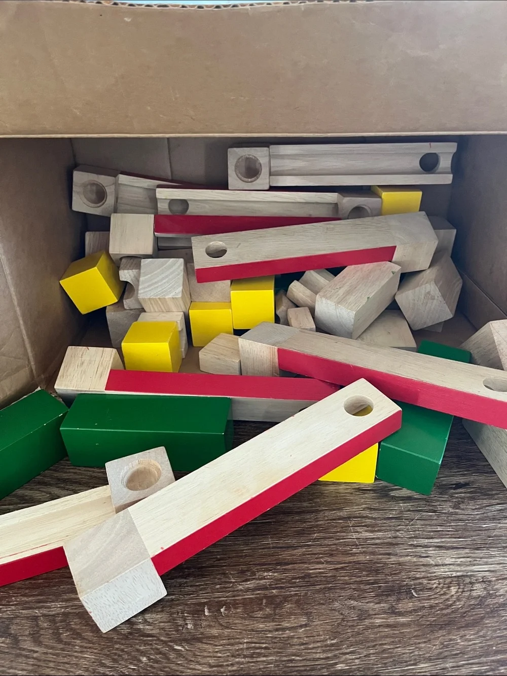 Wooden Building Blocks Marble Maze Set - Red, Green, Yellow